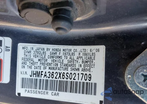 2006 Honda Civic Hybrid из США, поврежденный, VIN JHMFA362X6S021709